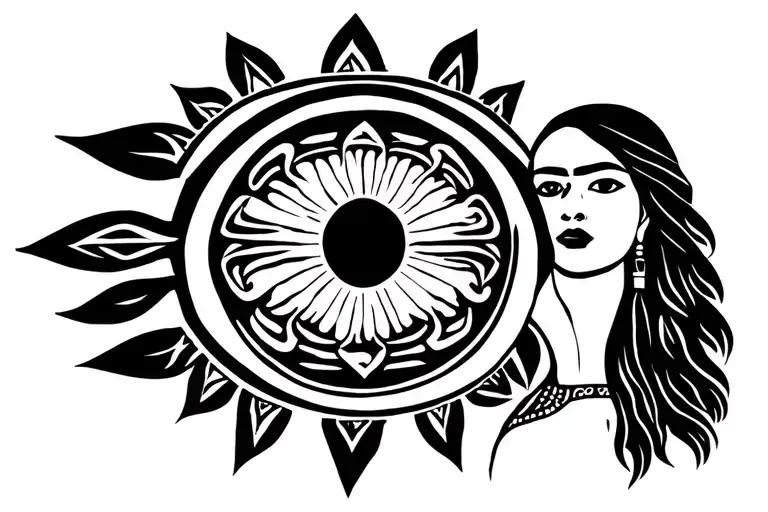 Native Woman Painting The Inca Sun Setting