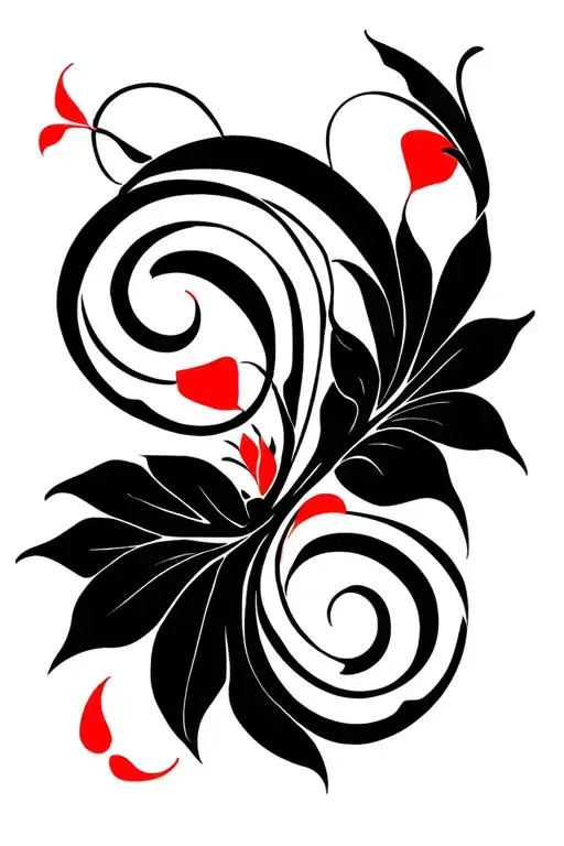 Floreal Black Fine Tatto With Little Red Traits In Hexcore Style