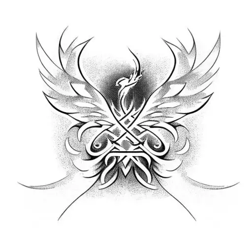 Phoenix With Waves And Fire And Wind