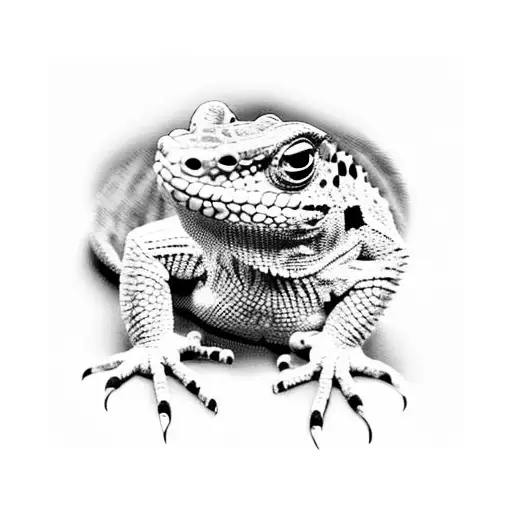 A Realistic Black And Grey Portrait Of A Lizard On A Wall