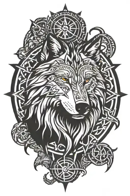 Vegvisir Wolf Head Compass Rose Intertwined