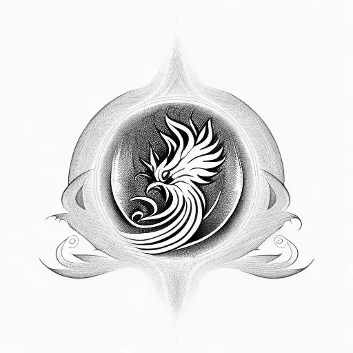 Phoenix Design With Waves And Fire And Wind