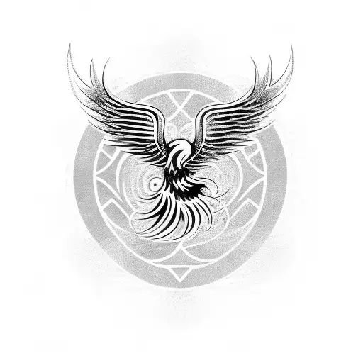 Tribal Phoenix Design With Waves And Fire And Wind