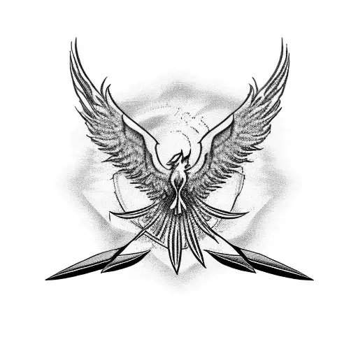 Phoenix With Cross Five Roses Waves And Fire And Wind