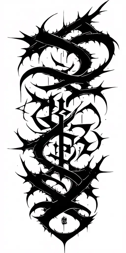 Raw Blackwork Chaotic Bold Strokes Flow Brutalist Dark Abstract Lettering Thorns Cyber Sigilism
