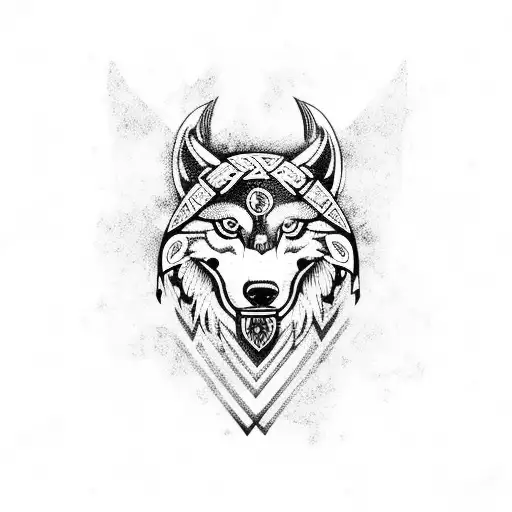 Viking Tribal Tattoo With A Wolf Head