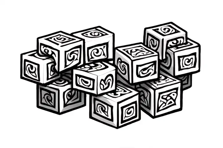 Kids Playing Blocks Body Black And White