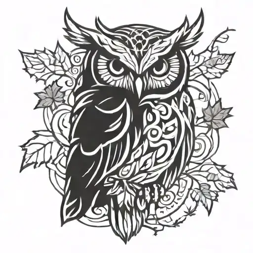 Owl Holding Maple Leaf Intertwined