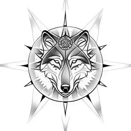 Wolf Tattoo With Viking Compass