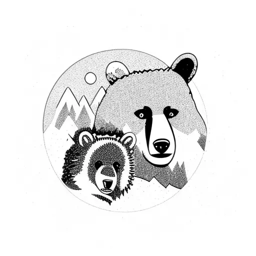 Mountain Scene With Bear And A Cub