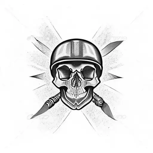 Skull Wearing Motorcycle Helmet Surounded By Lightning