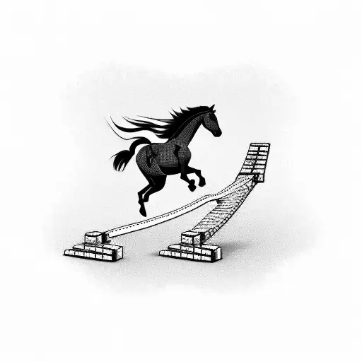 A Horse Jumping Over Military Obstacles