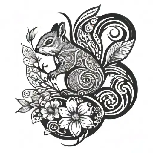 Squirrel And Dragonfly Landing On Ipomea