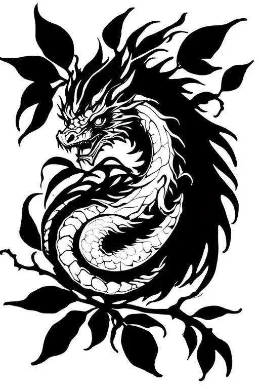 Dragon In A Lemon Tree Branch Tattoo