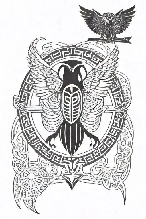 Scarab And Owl Holding The Sun