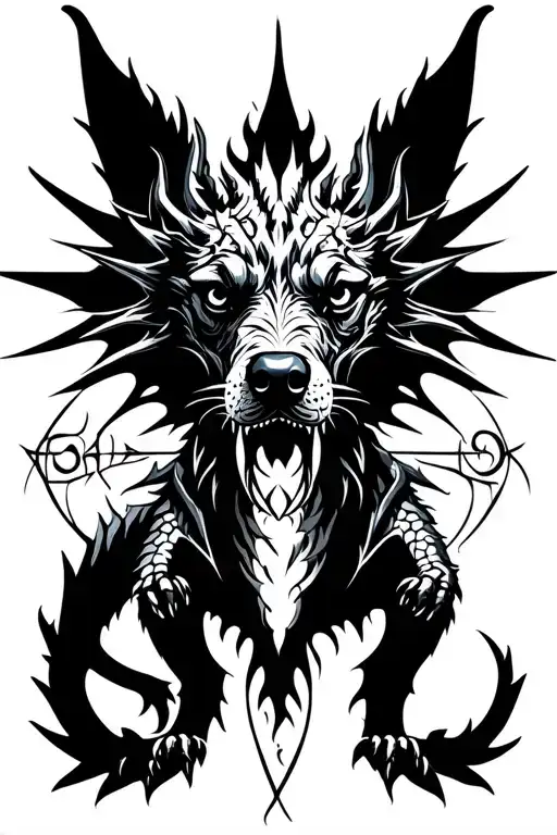 Vitruvian Man Dog Dragon Emerging