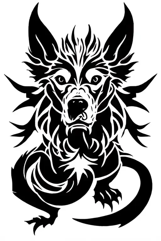 Vitruvian Man Dog Tribal Dragon Emerging