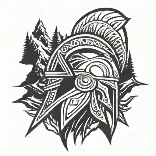 Spartan Helmet Mountain Outline