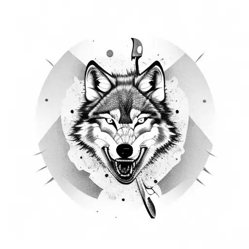 Crazy Wolf Smiling With Knife And Gun In Head