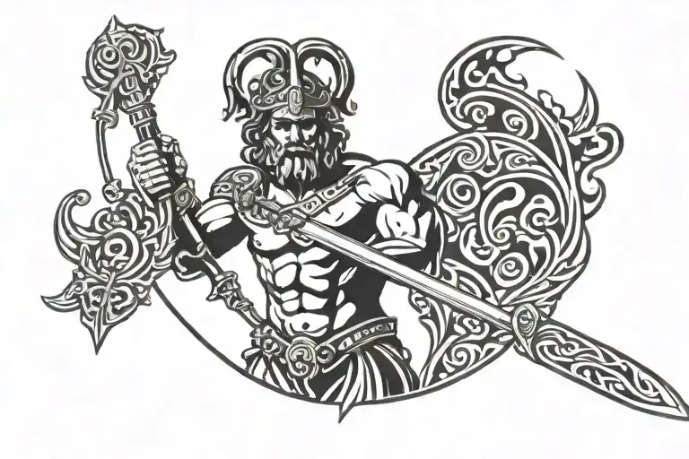 Greek God Pan Holding A Sword