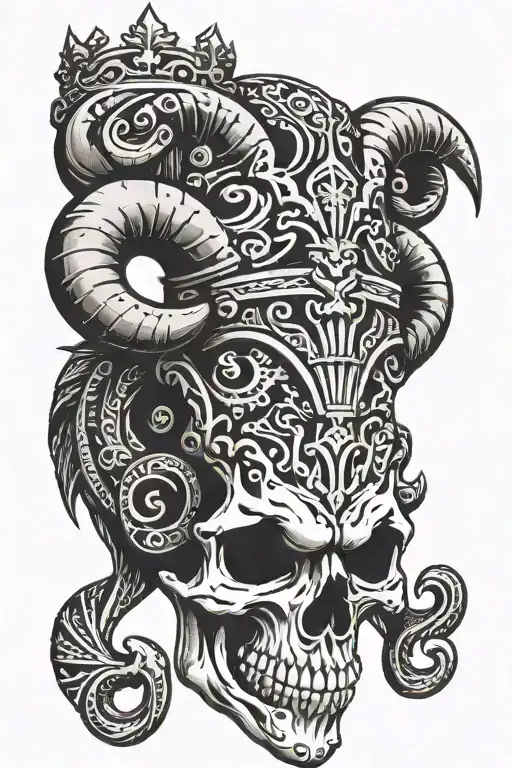 Ram Demon Skull Wearing A Crown