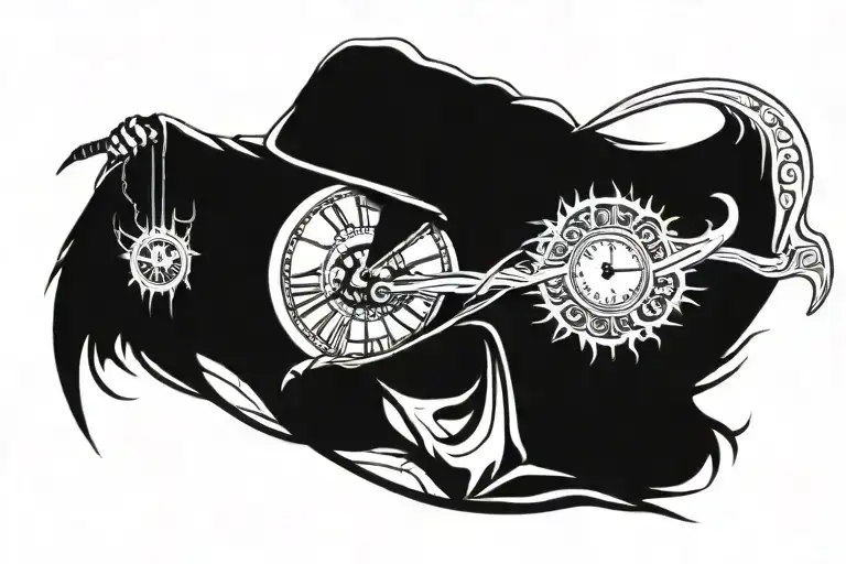 Grim Reaper With Scythe With Clock