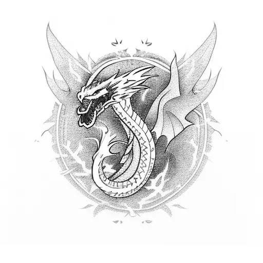 Ice Dragon With Japan Flower Vs Phoenix