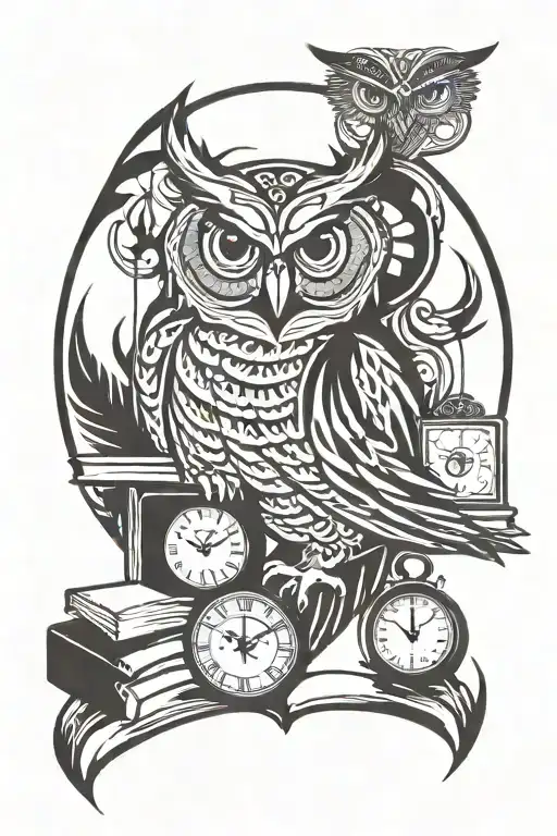Owl Surrounded Books And Clocks