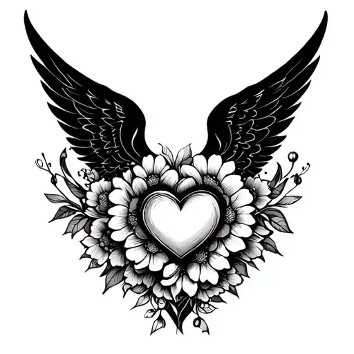 Angel Wings Ana Flowers Wrapped A Heart Made