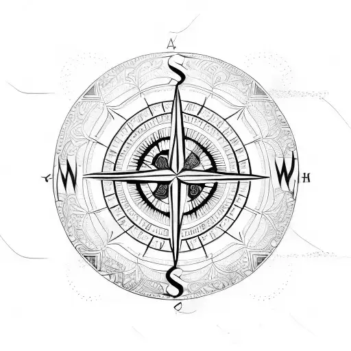 An Intricate Compass Design With Water Ripples And Hiking Symbols Incorporated