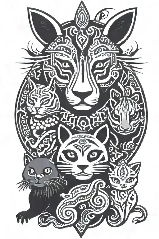 Totem With A Panda A Frog A Unicorn And A Cat