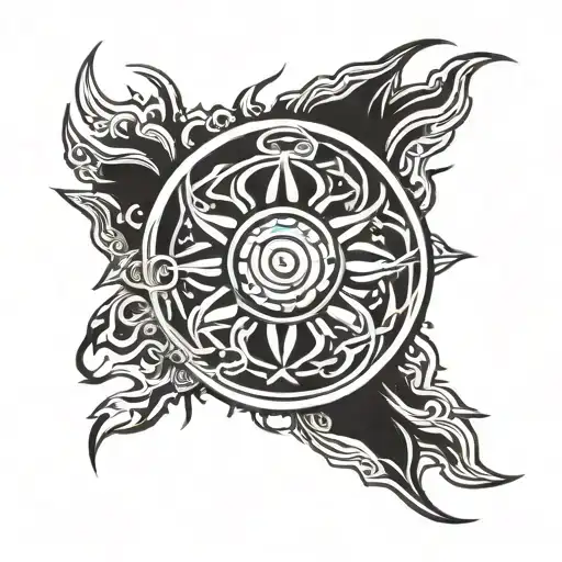 Wheel Of Dharma Inside The Sun With Sun Rays Shooting Outward