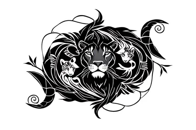 Leo Lioness With Cubs Fish Pisces And Virgo Sign