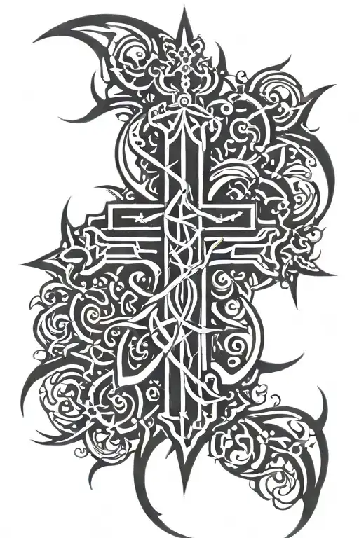 Cross With Crown Of Thorns Behind