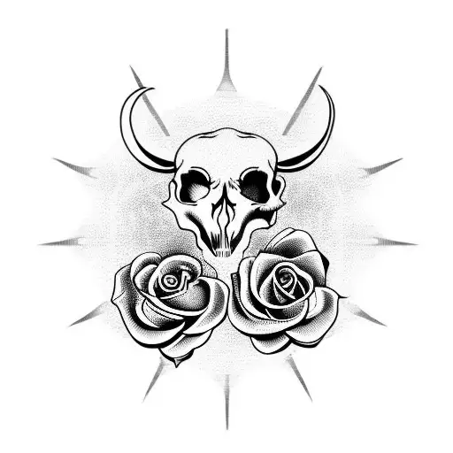 Cancer With Goat Skull With White Rose