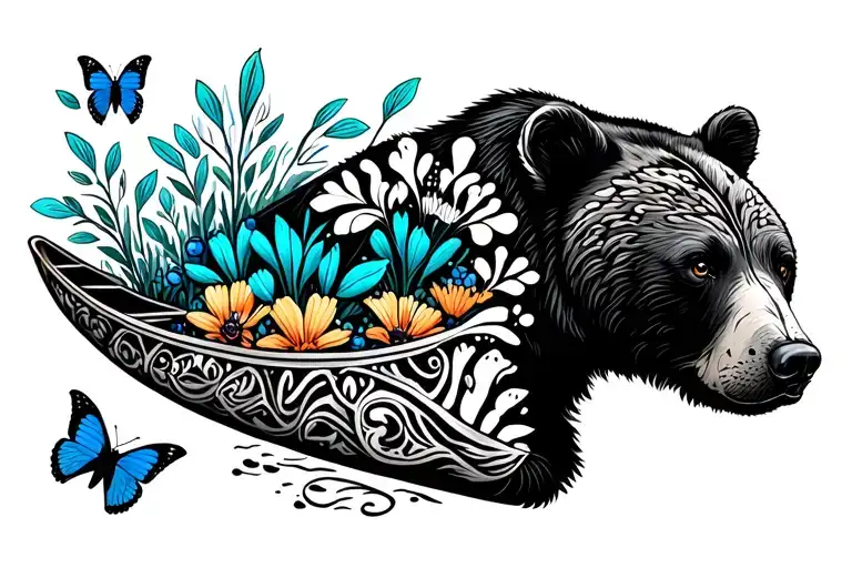 Algonquin Bear Tribal Monarch Butterflies Birch Canoe Mountain Lake Wildflowers Blueberries