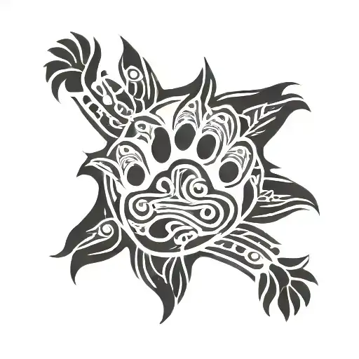 Human Handprint Inside Of A Bear Paw Print