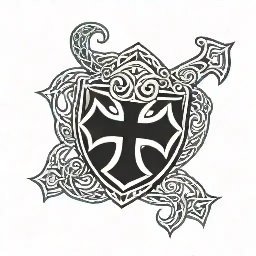 Shield With Celtic Cross On It Tattoo Design