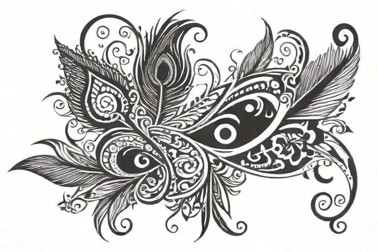 Bow With Trident And Peacock Feather Feather Feather