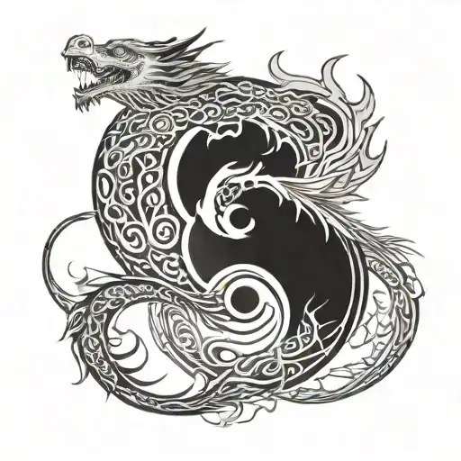 Yin Yang Symbol And Dragon