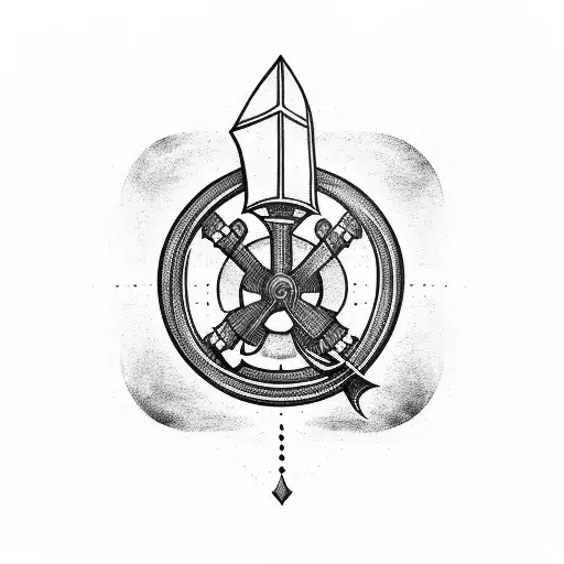 A Futuristic Influenced Tattoo Incorporating Only A Sword And An Anchor With Hints Of Navy Blue