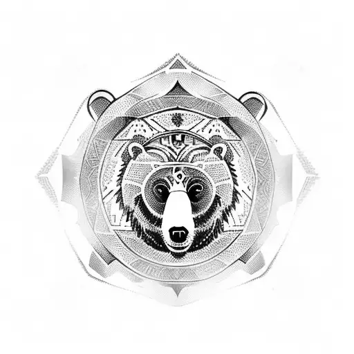 A Bear Adorned With Ancient Symbols Representing Strength And Protection