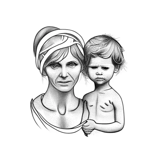 A Sketch Of A Mother And Child Holding Hands