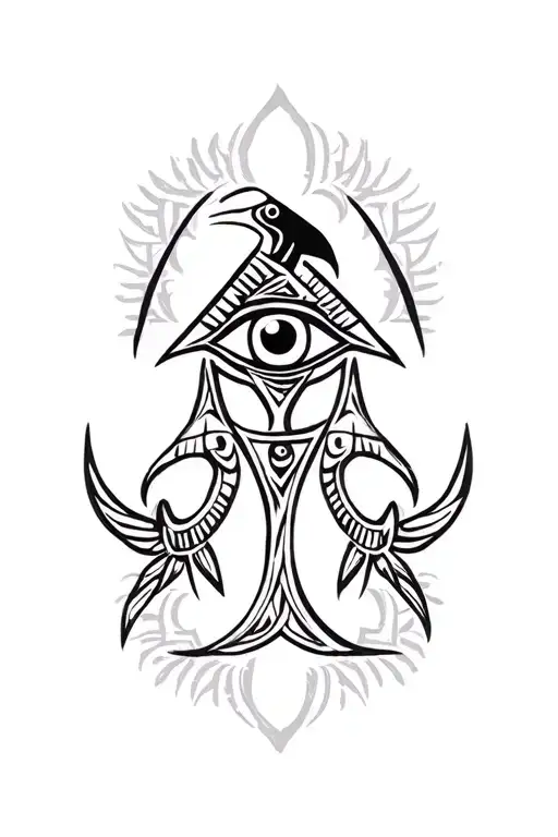 Ankh With Eye Of Horus Raven