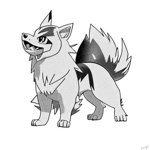 Pokemon Arcanine Black And White With Firey Fur