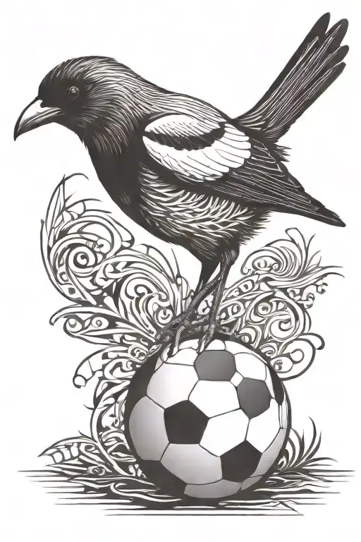 Magpie Stood On One Football