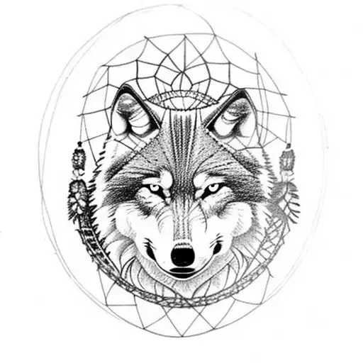 Wolf Dream Catcher Very Detailed Drawing