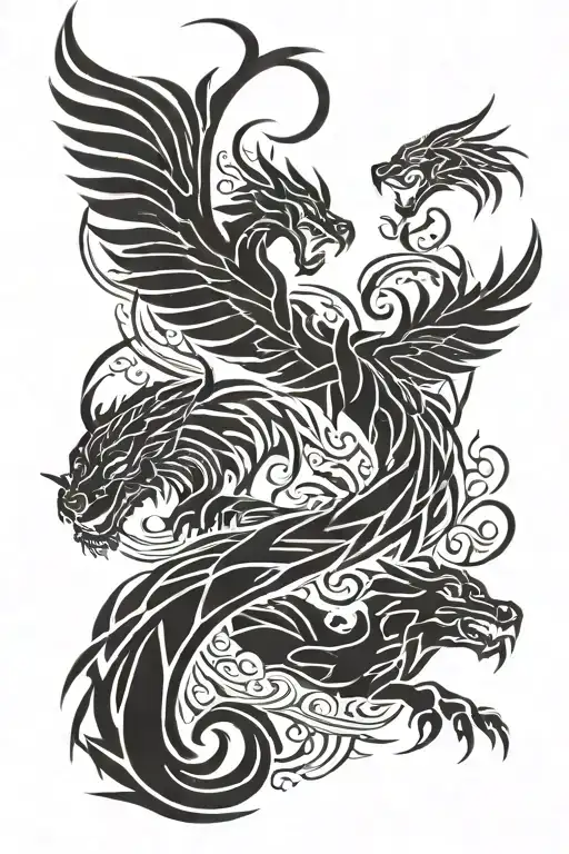 Phoenix And Dargon And Tiger
