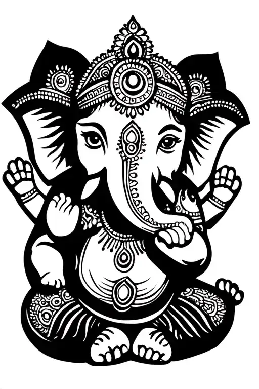 Baby Ganesha In A Henna Style With The Chakra Symbols And Color