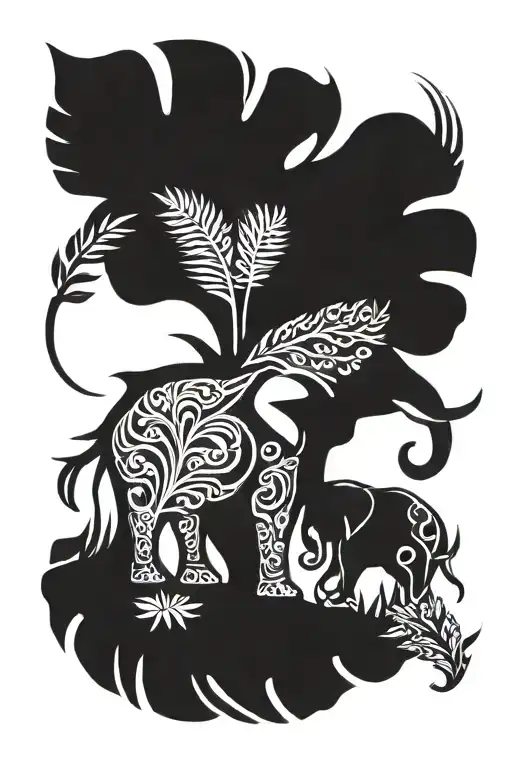 Elephant And Silver Fern Leaf